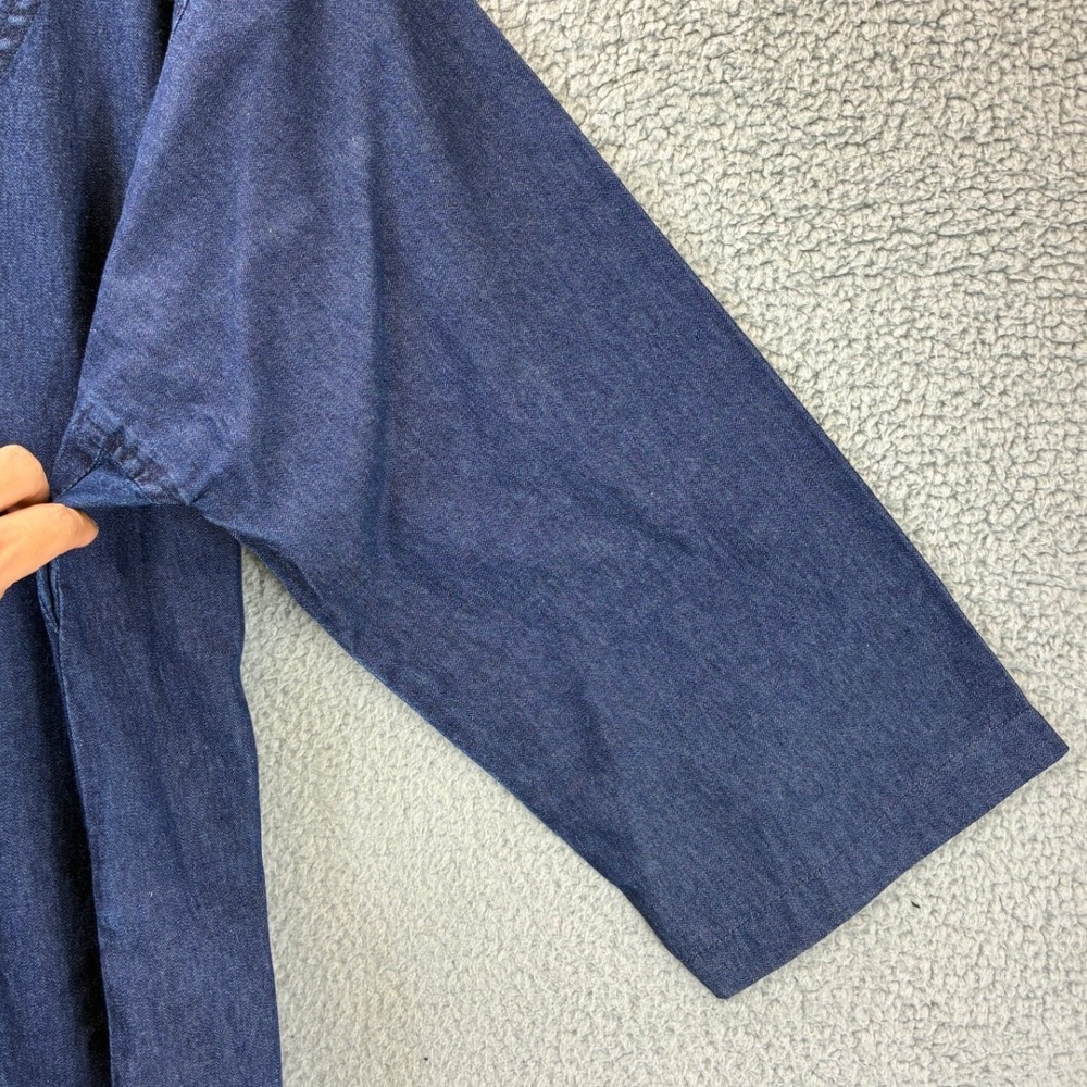 J. Peterman Denim Shift Dress Womens L Blue Chambray V-Neck Casual Pockets - Picture 3 of 11